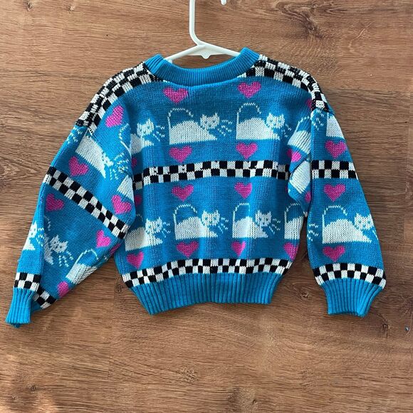 Vintage girls acrylic cat sweater size 4 blue pink white - Picture 4 of 5